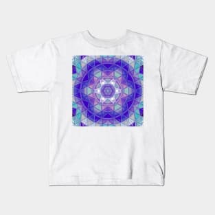 Mosaic Mandala Flower Purple Blue and White Kids T-Shirt